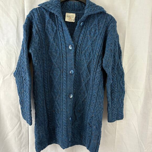Kilronan Knitwear Cardigan Wool Cable Knit Ireland Fisherman Blue Size Medium - Picture 1 of 5